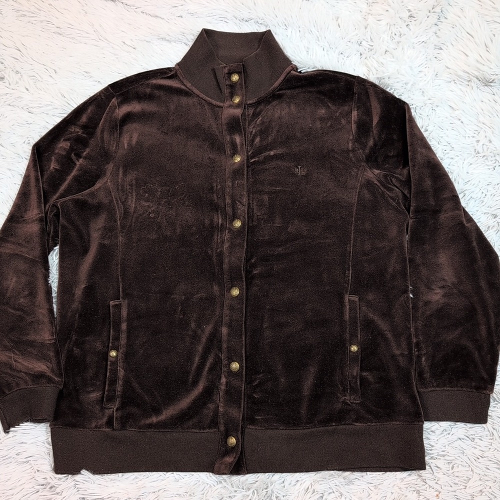 Vintage Lauren Ralph Lauren Jacket Womens 1X Brown Pockets Snap Up Soft Comfort
